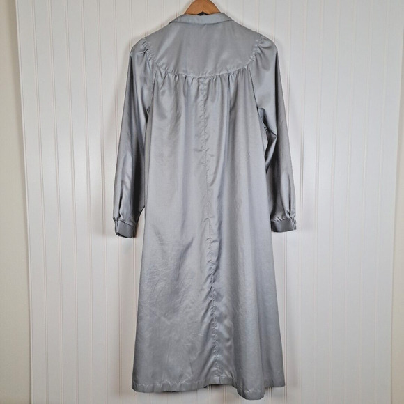 VTG Duckwear / Misty Harbor Long Trench Rain Coat Womens L Blue Button Front 80s - Picture 2 of 12